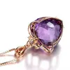 Crystal Womens Collane Collane Ciondolo a forma di cuore ametista placcato 18 carati in oro naturale viola diamante diamante catena di clavicola argento