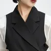 [EAM] Frauen Schwarz Gespleißtes Mesh Asymmetrische Blazer Revers Lange Hülse Lose Fit Jacke Mode Frühling Sommer 1DD7295 21512