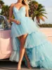 Sparkly Tulle High Low Evening Dresses Tiered Skirt Puffy A Line Prom Party Wear 2022 Homecoming Graduation Special Occasion Gowns Brithday Party Sweet 16 Dress