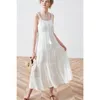 Inspiré coton blanc bretelles d'été à lacets femme tassle décontracté nouveau élégant chic femmes robe 210412