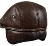 Casual Genuine Leather Windproof Duckbill Berets Man Cap Cowhide Gorras Black Ear Protection Casquette Hats For Male