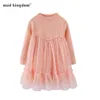 Mudkingdom Baby Girls Spring Automne Pull Robe Rib Knit avec Tulle Toddler Enfants es Vêtements 210615