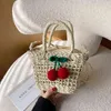 Shoppingkassar Cherry Small Straw hink för kvinnor Ny mode Handväska Seaside Vacation Beach Girls Shoulder Messenger220307