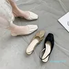 Sandals Woman Leather 2021 Summer Shoes Closed Toe Low-heeled Fashion Girls Square Rubber Scandals Slides Rome Hoof Heel