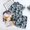 Verão Novos Estilo Senhoras 100% Viscose Pijama Two-Peça Algodão Puro Fino Tamanho Grande Curtas De Mangas Curtas Dos Desenhos Animados Serviço Início 210330