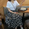 ヴィンテージ格子縞の不規則なフリルスカート女性ハイウエストのプリーツチュールロング夏の韓国のファッション段Faldas MUJER学生210421