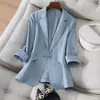 Hot Selling Blazers New Spring Summer Women's Jacket 2021 Chic OL Slim Blazer Femme Elegant Single Button Blue Black Office Suit X0721