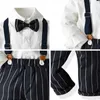 Urso Líder Kids Kids Conjuntos Outono Crianças Bowtie Listrado Suspender Roupas Suits Bebê Casual Ternos Fashion Festa Fatos 210708