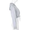 女性のパーカースウェット秋の白いカジュアルレディースジッパーアップ長袖クロップトップスウェットシャツ女性巾着フード付きスウェットシャツStreetwe