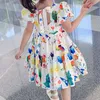 夏の女の子のドレス漫画パフスリーブ半袖プリンセスパーティーの赤ちゃん子供子供服210611