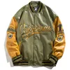 Jackets masculinos Hip Hop Leather Baseball Coat Men Men de retalhos de retalhos de streetwear