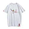 Chiński styl Haft Krótki rękaw T-shirt Plum Flower Bird Męskie Oryginalne Lato Bawełniane Topy