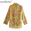 Fashion Printed Women Loose Shirts Summer Thin Style Pocket Front Curved Hem Casual Blouses Female High Low Tops 210604