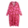 Fuchsia oversized lange jurk vrouwen casual lente zomer mode print mouw es vrouw groot formaat 210519