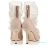 Zapatos de tacón de encaje sexys para mujer, zapatos de vestir de boda, punta estrecha, tacones altos de 9CM, botines de aguja para mujer, San Valentín