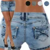 Jean Short Summer High Waist Button Design Slim Fit Byxor Sexig Kvinna Skinny Short Jeans Blue Black Denim 210629