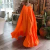 Letnia Sukienka Kobiety Sexy Z Krótkim Rękawem Ruffled Maxi Długie Suknie Casual Luźna Solidna Plisowana Plaża Vestido Robe Plus Rozmiar