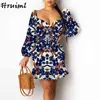 Corset Dress Drukuj Drukuj Z Długim Rękawem Jesienne Ubrania Dla Kobiet Skinny Night Club Seksowne Suknie Dorywczo Moda Vestido Corto 210513