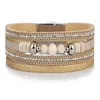 Tennis chaîne en métal Piercing perles de cristal alliage boucle magnétique rétro multicouche femmes Bracelet en cuir incrusté de perceuse à eau