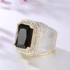 Obsidiana Natural com Almofada Zircônia Anel de Diamante para Homens Anillos De Bizuteria Anillos Mujer Jóias Pedra Preciosa