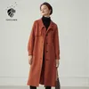 FANSILANEN Long casual 100% wool coat Women bandage lantern sleeve vintage blend jacket Oversized female winter over 210607