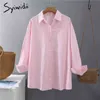 Syiwidii Women Blouses Office Lady Cotton Oversize Plus Size Tops Pink White Blue Long Sleeve Spring Korean Fashion Shirts 220119
