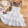 Girls Sling Dress For Kids Summer Mesh Tulle Chiffon Polka Dot Costume Children Red Sleeveless Evening Party Ball Gown Clothing Q0716