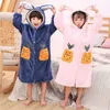 Kids Robe Flannel Bathrobe After Bath Girls Pajamas Sleepwear Baby Boy Winter Hooded Robes Teen Pyjamas Warm Nightgown Home Wear 210901