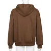 Sweetown Brown Aesthetic Hoodies Femmes Vintage Zip Up Sweat Veste D'hiver Vêtements Poches À Manches Longues Pulls À Capuche 211109