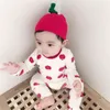 Baby boys girls cotton cute apple printed clothes sets infant kids pajama 3pcs set children toddler with cap 210508