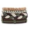 4 pçs / conjunto de couro de corda artesanal trançado multilayer multilayer charme pulseiras para homens mulheres ajustáveis ​​pulseira jóias