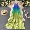 Neploe Halter Summer Long Dress Hit Color Patch Rainbow Gradient Holiday Bohemian Vestidos High Waist Hip Draped Robe Summer 210423