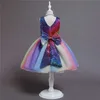 Gradient Sequined Baby Girls Kids Rainbow Princess Sukienka Lato 1 2 3 4 5 lat Maluch Urodziny Wedding Party Big Bow Ball Suknia Q0716