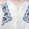 Vanovichファッションシャツの女性夏の刺繍の綿の女性のブラウスとトップスVネックカジュアル服210615