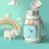 Smart Unicorn Thermos Tasses avec tasse de café de voyage de paille en acier inoxydable enfants bouteille d'eau bureau à domicile cadeau d'affaires tasse de lait 210913