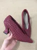 2021 Women Ladies Sheepskin Genuine Real Leather Dress Shoes Kitten Heels Sandals Summer Square Toe Weave Knit Plait Wedding Sexy Slip-on 3 Colours Size 34-44