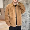 男性カジュアルシャツコートファッション韓国語版レザースタンドカラー長袖アウターウェアデザイナー男性ルーズシングルブレストコルクロイジャケット