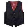 Children's Black Suit Vest Flower Boy Dress Piano Performance British Style Shool Party Solid Color Waistcoat 4-18T 211203