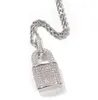 14K Gold Plated Diamond Zircon Lock Pendant Halsband med 3mm 24 -tums repkedja Koppar Hip Hop -smycken för män Kvinnor gåvor317c