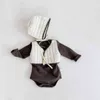 Yeni Bebek Kız Giysileri Sonbahar Bebek Bodysuit Kız Uzun Kollu Tulum Şapka Bebek Yenidoğan Bebek Erkek Giysileri Set 210413