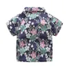 2-10T Years Birthday Kids Clothes Summer Fashion Cotton Flower Floral Print Short Sleeve Turn Down Collar Boys Floral Shirt 210701