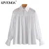 Kobiety Moda Pół-Sheer Luźne Białe Bluzki Z Długim Rękawem Button-Up Koszulki Blusas Chic Topy 210420