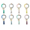 Keychains Solid Color Silicone Pärlor Bangle Pu Leather Fringe trälehandarmband Key Ring Smyckespåse Pendant Gift Miri22