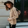 O neck knitted women sweater Lace up cute pullover and sweaters Winter female elegant ladies tops jumper 210414