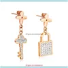 Jewelry Ins Fashion Designer Stainless Steel Key Lock Diamond Zirconia Dangle Pendant Stud Earrings For Women Girls Drop Delivery 2021 Swn4C