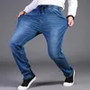 Mężczyźni Duży Rozmiar 32-50 Stretch Talia Wysoki Elastyczne Dżinsy Designer Sznurek Proste Dżinsy Spodnie Męskie Casual Plus 7XL 210716