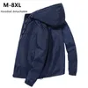 Куртка мужчины плюс размер 6xL 7xL 8xL весна осень тонкий ветровка мужская с капюшоном бомбардировщик POOT Streetwear Boy Zipper Support Sportswear 210927