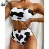 In-X Cow print swimwear female High waist 2 piece suit Bandeau bikini 2021 Scalloped swimsuit women Sports bathing suit biquiniX0523