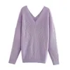 knitted oversized purple sweater pullovers women v neck streetstyle casual autumn winter sweater tops batwing sleeve 210415