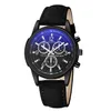 Armbanduhren 2021 Blaues Glas Spiegeluhr Männer Casual Armband Leder Silber Gehäuse Quarz für 3 Augen Zifferblatt Reloj Hombre Uhr XFCS